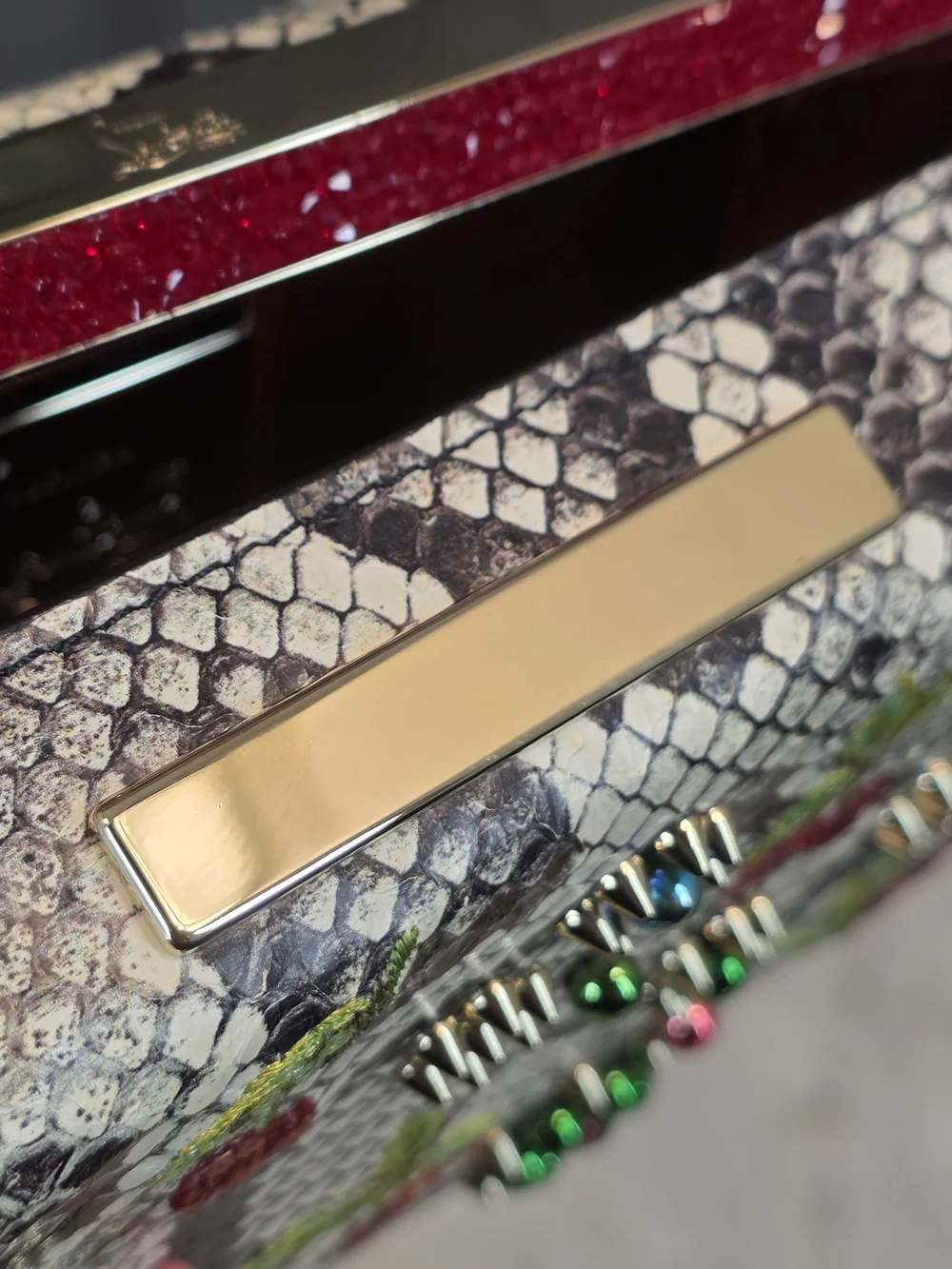 Christian Louboutin White Python-Print Crossbody with Red Cherry Embellishments
